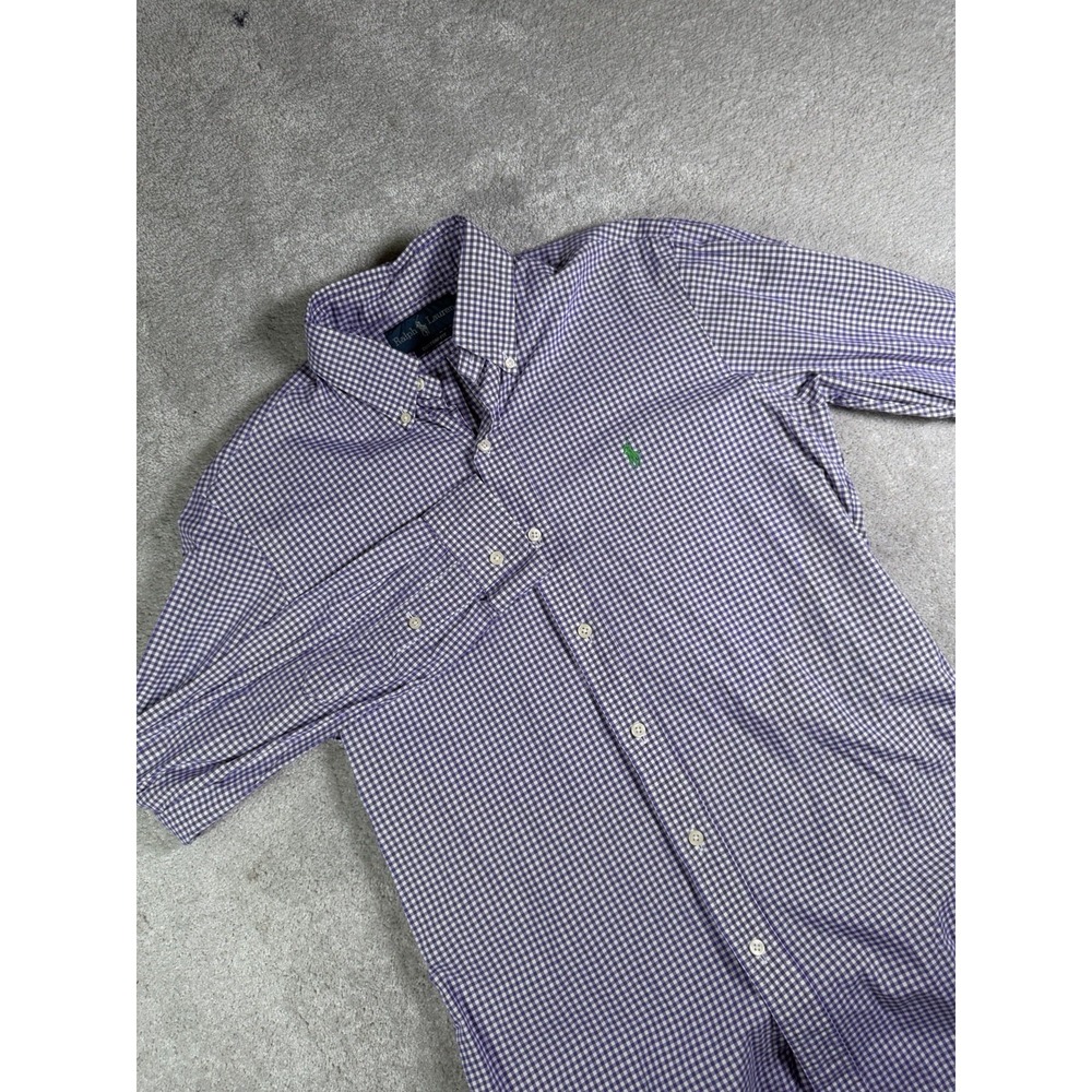 Polo Ralph Lauren Button Shirt Mens S Purple Gingham Check Custom Fit Green Pony